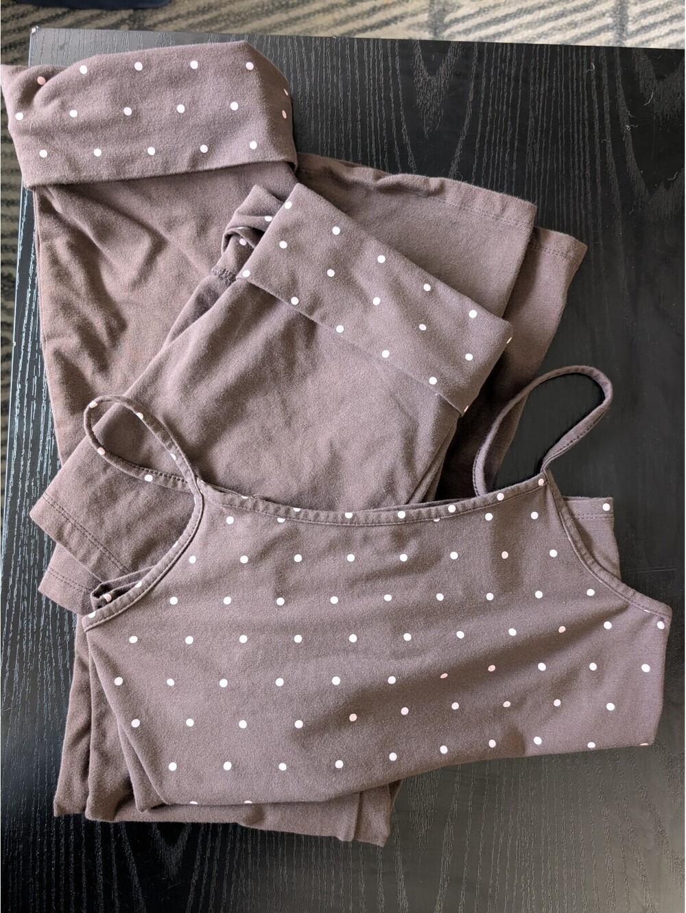 Girlhood Society Sisterhood 3 Pc Lounge Set L Brown Polka Dot Tank Pants Shorts